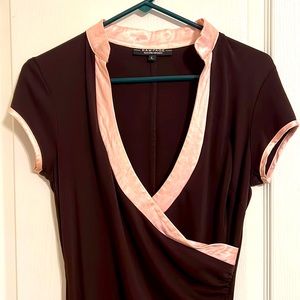 Retro style dress. Chocolate brown with pink satin accents